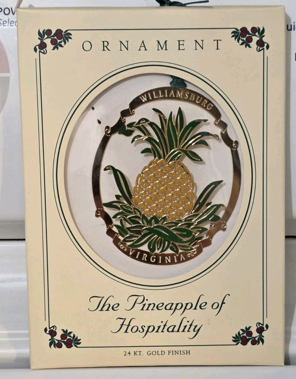 Colonial Williamsburg 24Kt. Gold-Finish Christmas Ornament –The Pineapple (2003)